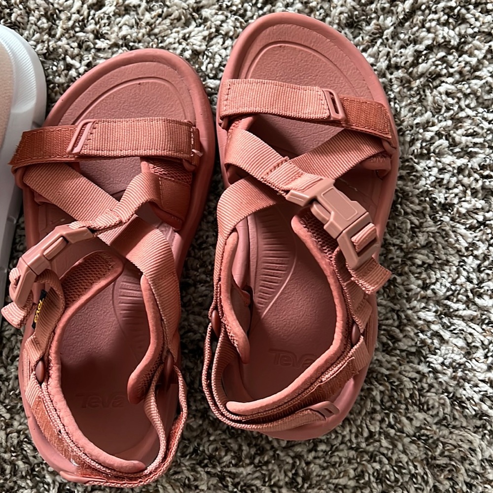Red pink teva sandals